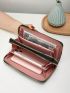 Geometric Pattern Zipper Long Wallet Pom Pom Decor