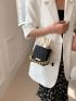 Mini Geometric Pattern Drawstring Design Pearl Decor Bucket Bag