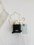 Mini Geometric Pattern Drawstring Design Pearl Decor Bucket Bag