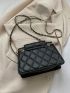 Quilted Square Bag Chain Decor PU Black