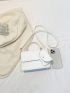 White Flap Square Bag Quilted Pattern With Coin Purse