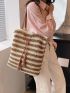 Striped Pattern Straw Bag Tassel Decor Vacation