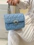 Mini Flap Square Bag Heart Quilted Pattern Pearl Decor PU