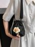 Mini Bucket Bag Flower Decor Canvas