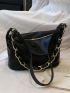 Medium Hobo Bag Solid Color Chain Decor