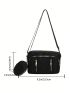 Stitch Detail Square Bag Zipper Front Decor With Coin Purse For Daily