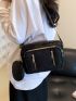 Stitch Detail Square Bag Zipper Front Decor With Coin Purse For Daily