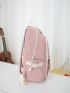 Letter Patch Classic Backpack Colorblock Release Buckle Decor For School