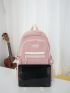 Letter Patch Classic Backpack Colorblock Release Buckle Decor For School