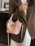 Mini Bucket Bag With Inner Pouch Fashionable Twilly Scarf Decor PU