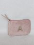 Letter Embroidered Coin Purse With Zipper