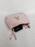 Letter Embroidered Coin Purse With Zipper
