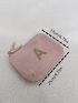 Letter Embroidered Coin Purse With Zipper