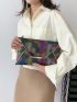 Medium Flap Envelope Bag Colorblock Chevron Pattern For Daily Life