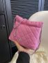 Quilted Hobo Bag Small Flower Decor Pink