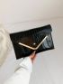 Crocodile Embossed Envelope Bag Black Flap