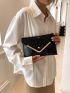 Crocodile Embossed Envelope Bag Black Flap