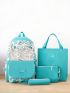 4pcs Bag Set Classic Backpack Letter Patch Square Bag