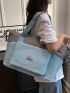 Two Tone Travel Bag Letter Patch Decor Double Handle