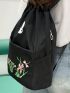 Oversized Drawstring Backpack Flower Embroidery