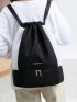 Oversized Drawstring Backpack Two Tone Letter Detail Sports Bag Aesthetic