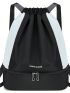 Oversized Drawstring Backpack Two Tone Letter Detail Sports Bag Aesthetic