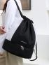 Oversized Drawstring Backpack Two Tone Letter Detail Sports Bag Aesthetic