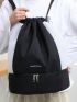 Oversized Drawstring Backpack Two Tone Letter Detail Sports Bag Aesthetic