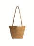 Solid Color Straw Bag Double Handle