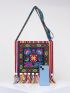 Vintage Embroidered Tassel Sling Crossbody Boho Hippie Shoulder Bag