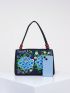 Stylish Floral Embroidered Handbag, Trendy Zipper Canvas Bag, Women's Fashion Purses