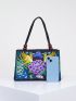 Stylish Floral Embroidered Handbag, Trendy Zipper Canvas Bag, Women's Fashion Purses