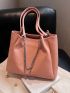 Litchi Embossed Shoulder Tote Bag Chain Decor For Daily