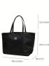 Letter Print Shoulder Tote Bag Black Large Capacity With Wallet, Best Work Bag For Women
