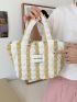 Medium No-closure Ruched Bag Two Tone Letter Graphic Double Handle