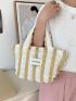 Medium No-closure Ruched Bag Two Tone Letter Graphic Double Handle