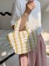 Medium No-closure Ruched Bag Two Tone Letter Graphic Double Handle