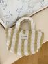 Medium No-closure Ruched Bag Two Tone Letter Graphic Double Handle