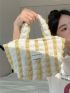 Medium No-closure Ruched Bag Two Tone Letter Graphic Double Handle