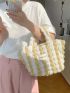 Medium No-closure Ruched Bag Two Tone Letter Graphic Double Handle