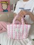 Medium No-closure Ruched Bag Two Tone Letter Graphic Double Handle