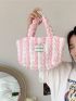 Medium No-closure Ruched Bag Two Tone Letter Graphic Double Handle