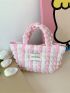 Medium No-closure Ruched Bag Two Tone Letter Graphic Double Handle