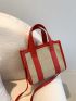 Color Block Straw Bag Double Handle Zipper