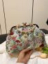 Medium Square Bag Floral Embroidered Rhinestone Decor