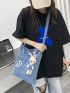 Cartoon Rabbit Decor Hobo Bag Denim Casual