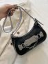 Medium Hobo Bag Studded & Chain Decor Contrast Binding