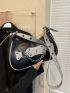 Medium Hobo Bag Studded & Chain Decor Contrast Binding