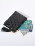 Quilted Pattern Coin Purse Tassel Decor Black