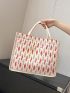 2pcs Bag Set Leaf Graphic Shopper Bag Black Purse